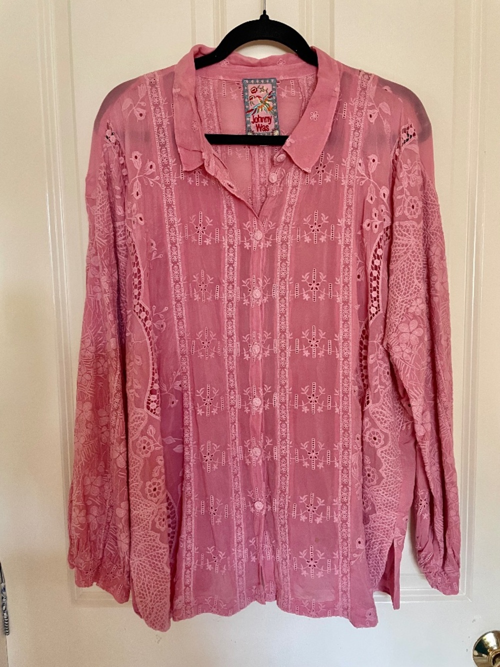 Johnny Was Pink Eyelet Blouse